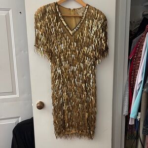 Oleg Cassini Gold Sequin Mini Dress. Barbie bombshell dress.